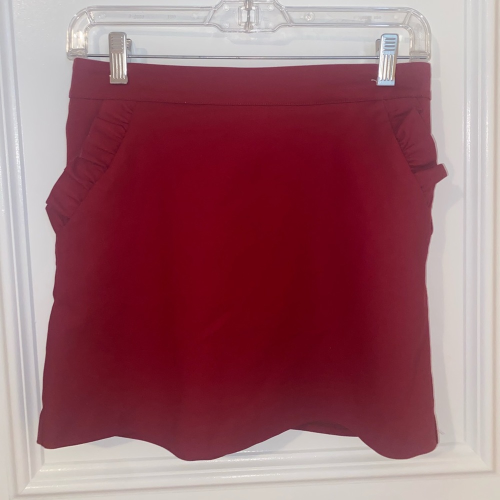 Burgundy Skirt with Ruffle Pockets